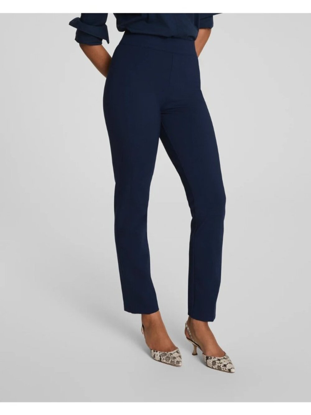 NEW Spanx PerfectFit Ponte Slim Straight Pants Timeless Navy Large High-Rise